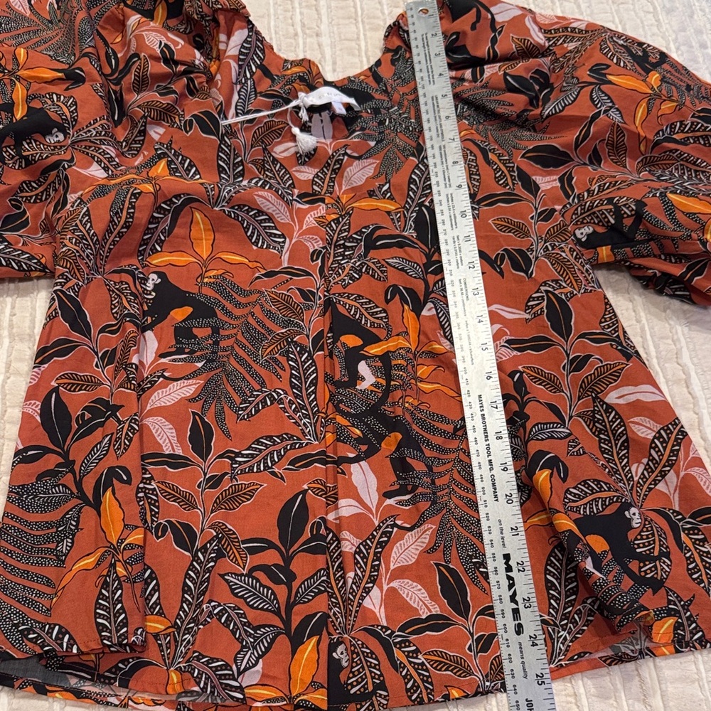 Corey Lynn Calter Jenny Top Monkey Around Print Puff Sleeve Blouse Size M NWT - Picture 9 of 9
